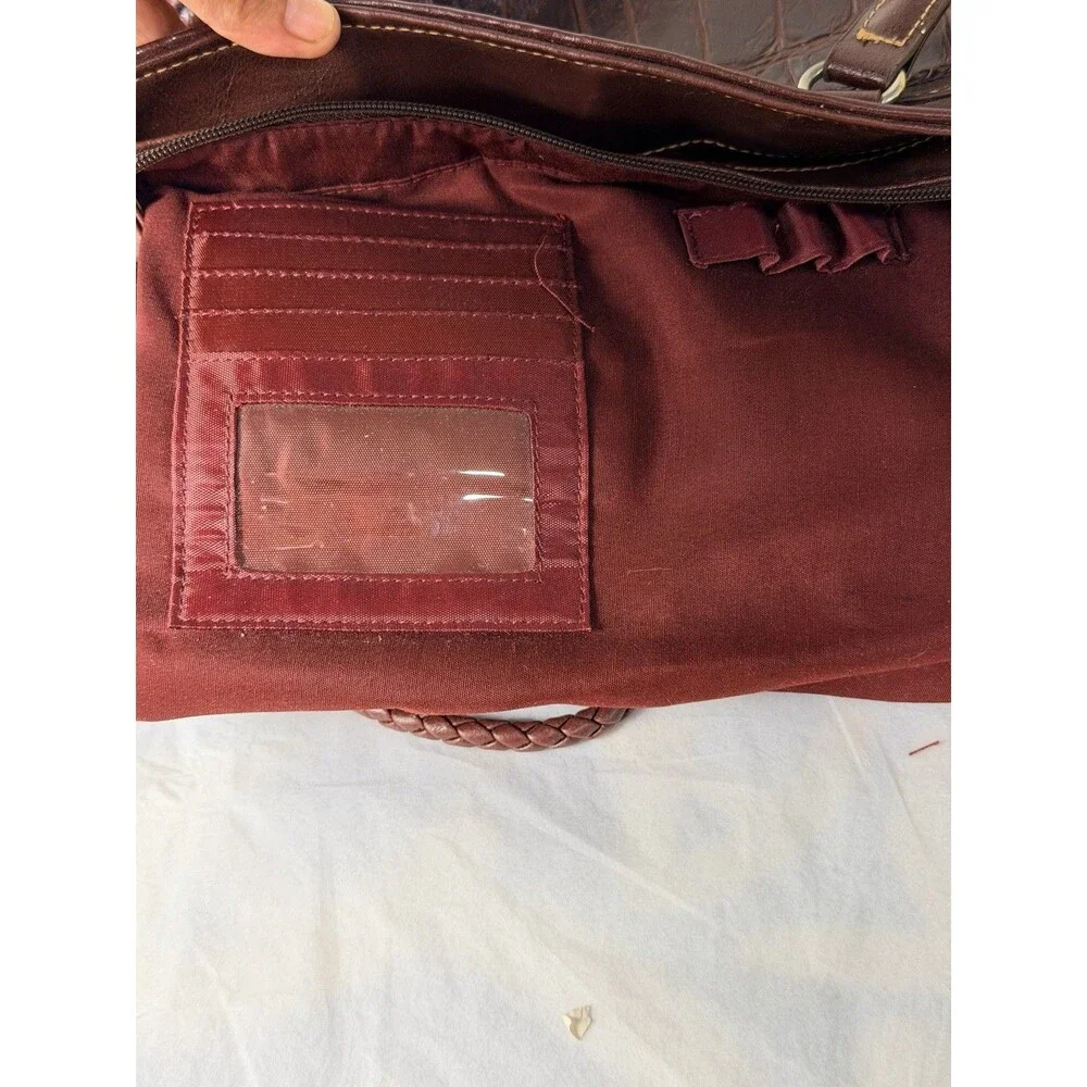 Vintage Bueno Brown Croc Embossed Shoulder Bag Braided Handles Satchel Purse